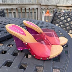 Vintage 90s Castel Franco Clear Pink Platform Wedge Sandals